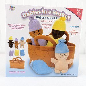 Etna Toys Babies in a Basket 7 Piece Play Set Ultra Soft 6+ Months New in Box